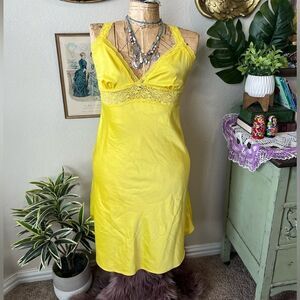 Betsey Johnson X Urban Outfitters Yellow Satin Lace Trim Slip Dress Sz S Girly